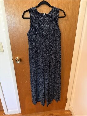 Andrew Marc Navy Sleeveless Maxi Dress with White Dot Print